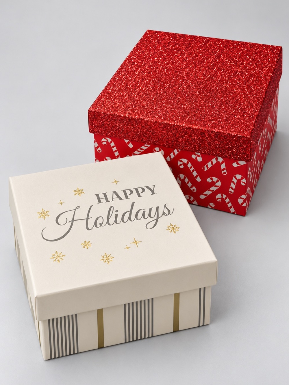 Wondershop Holiday Gift Boxes with Lids – Set of 2, Red Glitter & Happy Holidays